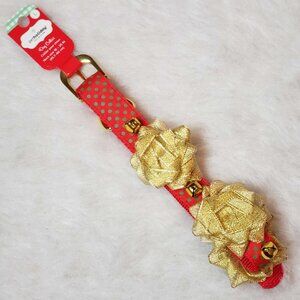 Pet Holiday Large Red Polka Dot Bow Embellished Jingle Bell Dog Christmas Collar